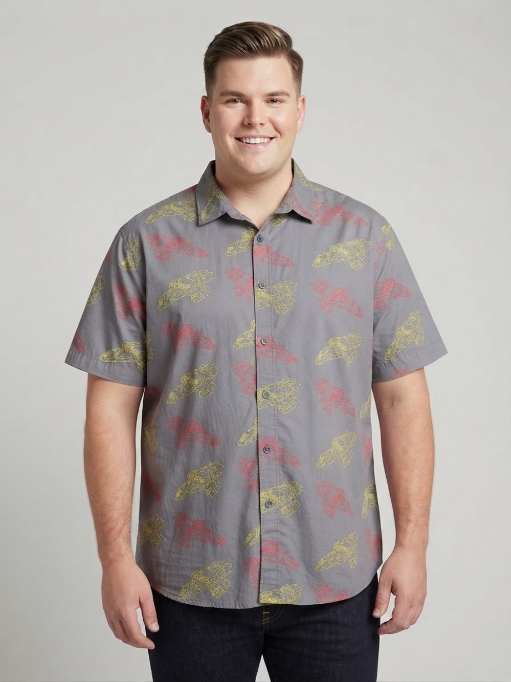Official Firefly Serenity Spaceship Print Short Sleeve Button Down Shirt 2XL